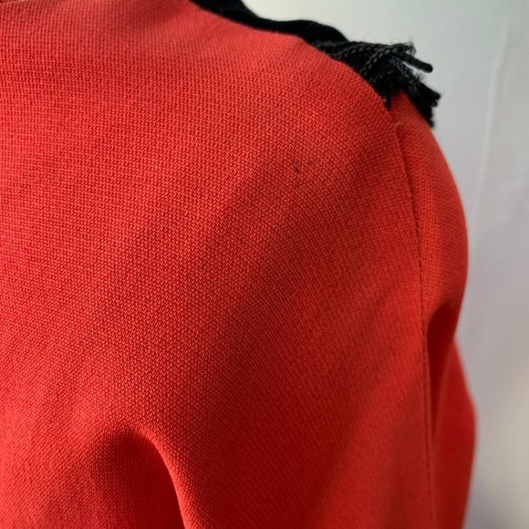 1940s 40s Vintage Red Rayon Crepe Dress with Black Fringe by "Polly Brief" - Picture 6 of 7